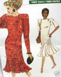 7033 VOGUE EZ PLEATED LEFT SIDE FLOUNCE DRESS 1987 PATTERN 14-18 UNCUT